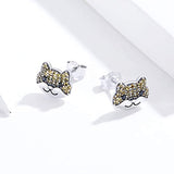 S925 Sterling Silver  Animal Cat Cute Cubic Zircon Stud Earrings -Christmas Teen Girl Gifts