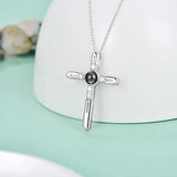 925 Sterling Silver Cross Projection Necklace with 100 Languages I Love You Stone Pendant for Women