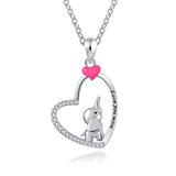 S925 Sterling Silver Lucky Elephant Love Heart Necklace for Women Girls