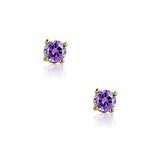 Tiny Cubic Zirconia Simulated Birthstone AAA CZ Round Solitaire Stud Earrings Real 14K Yellow Gold Screwback