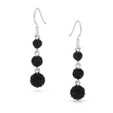 Crystal Pave Round Disco 3 Ball Linear Prom Pageant Dangle Earrings For Teen For Women 925 Sterling Silver