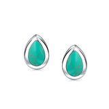 Teardrop Pear Shaped Blue Stabilized Turquoise Bezel Set Stud Earrings For Women 925 Sterling Silver