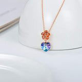 Rose Flower Necklace S925 Sterling Silver with Purple Heart Crystal Necklace Anniversary Pendant Jewelry Gifts for Women Teen Girls