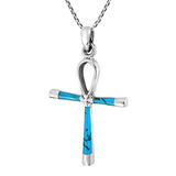 Hieroglyph Eternal Life Cross Turquoise 925 Sterling Silver Pendant Necklace