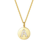 Gold Plated Sterling Silver Initial Pendant Necklace Round Disc CZ Initial Dainty Alphabet Necklace