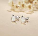 Sterling Silver Cat Stud Earrings Opal Cute Animal  Fine Jewelry for Women Girls