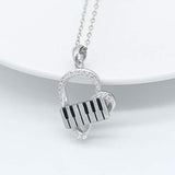 925 Sterling Silver Heart Pendant Piano Keyboard Necklace Music Jewelry for Women Girls