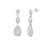 Silver White Opal Drop Earrings