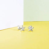 925 Sterling Silver Tiny Cute Starfish Stud Earrings Setting Cubic Zirconia CZ Trendy Jewelry Gifts for Women Girls