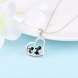 Cute Black Penguin Jewelry 925 Sterling Silver Love Heart Pendant Necklace for Mother Daughter - Always in My Heart