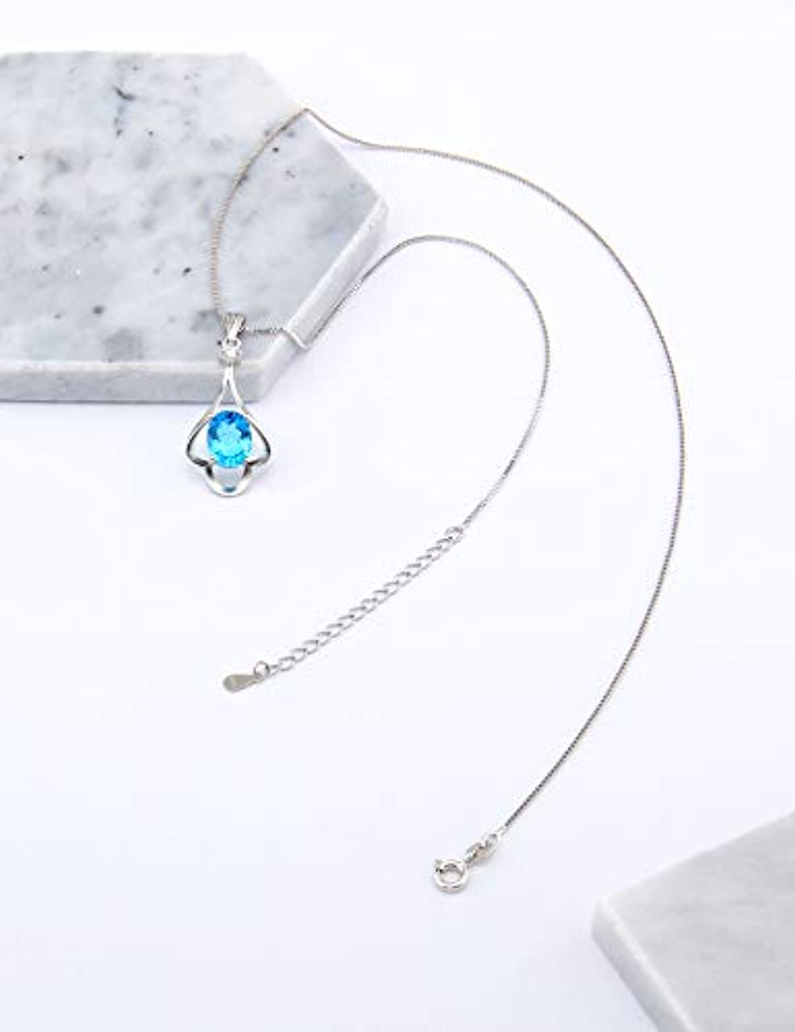 Natural Swiss Blue Topaz Pendant, S925 Sterling Silver, February