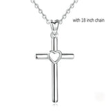 925 sterling silver Cross Pendant Heart cross Necklace simple Silver Jewelry with free box for girl friend gift