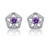 Hollow geometric pentagon five-pointed star zircon earrings women's 925 sterling silver jewelry