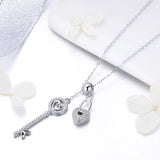 S925 Sterling Silver Heart Lock Key Pendant Necklace White Gold Plated Zircon Necklace