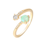 14K Gold Plated Adjustable Opal And Cubic Zirconia CZ Ring