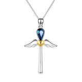 Angel Wings Blue Jewel Cross Necklace 18 Inch Silver Chain Necklace Design