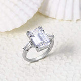 Art Deco Style 10Ct Solitaire Cubic Zirconia AAA CZ Baguettes 925 Sterling Silver Emerald Cut Statement Engagement Ring