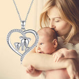 925 Sterling Silver Elephant Necklace Love Heart Mom Necklace for Women New Mom Daughter