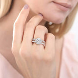 Rhodium Plated Sterling Silver Round Cubic Zirconia CZ Halo Engagement Wedding Insert Ring Set