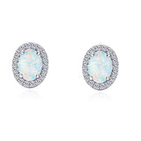 Silver White Opal and CZ Stud Earrings 