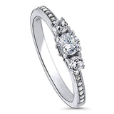 Rhodium Plated Sterling Silver Round Cubic Zirconia CZ 3-Stone Anniversary Promise Engagement Ring