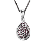 925 Sterling Silver Crystal Corundum Crystal Retro Floral Inlay Teardrop Pendant Necklace