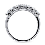 Rhodium Plated Sterling Silver 7-Stone Anniversary Wedding Half Eternity Band Ring Made with Swarovski Zirconia Emerald Cut