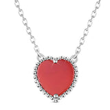 Red Heart Pendant Necklace 925 Sterling Silver Necklace with Heart Agate Pendant