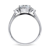 Rhodium Plated Sterling Silver 3-Stone Anniversary Promise Engagement Ring Made with Zirconia Octagon Sun Cut