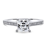 Rhodium Plated Sterling Silver Princess Cut Cubic Zirconia CZ Solitaire Promise Engagement Ring