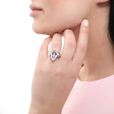 Rhodium Plated Sterling Silver Pear Cut Cubic Zirconia CZ Statement  Anniversary Engagement Ring