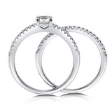 Rhodium Plated Sterling Silver Cushion Cut Cubic Zirconia CZ Solitaire Engagement Wedding Ring Set