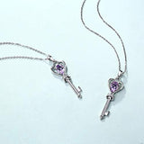 Fine Jewelry for Women Natural Gemstone Amethyst Sterling Silver Key Pendant Necklace