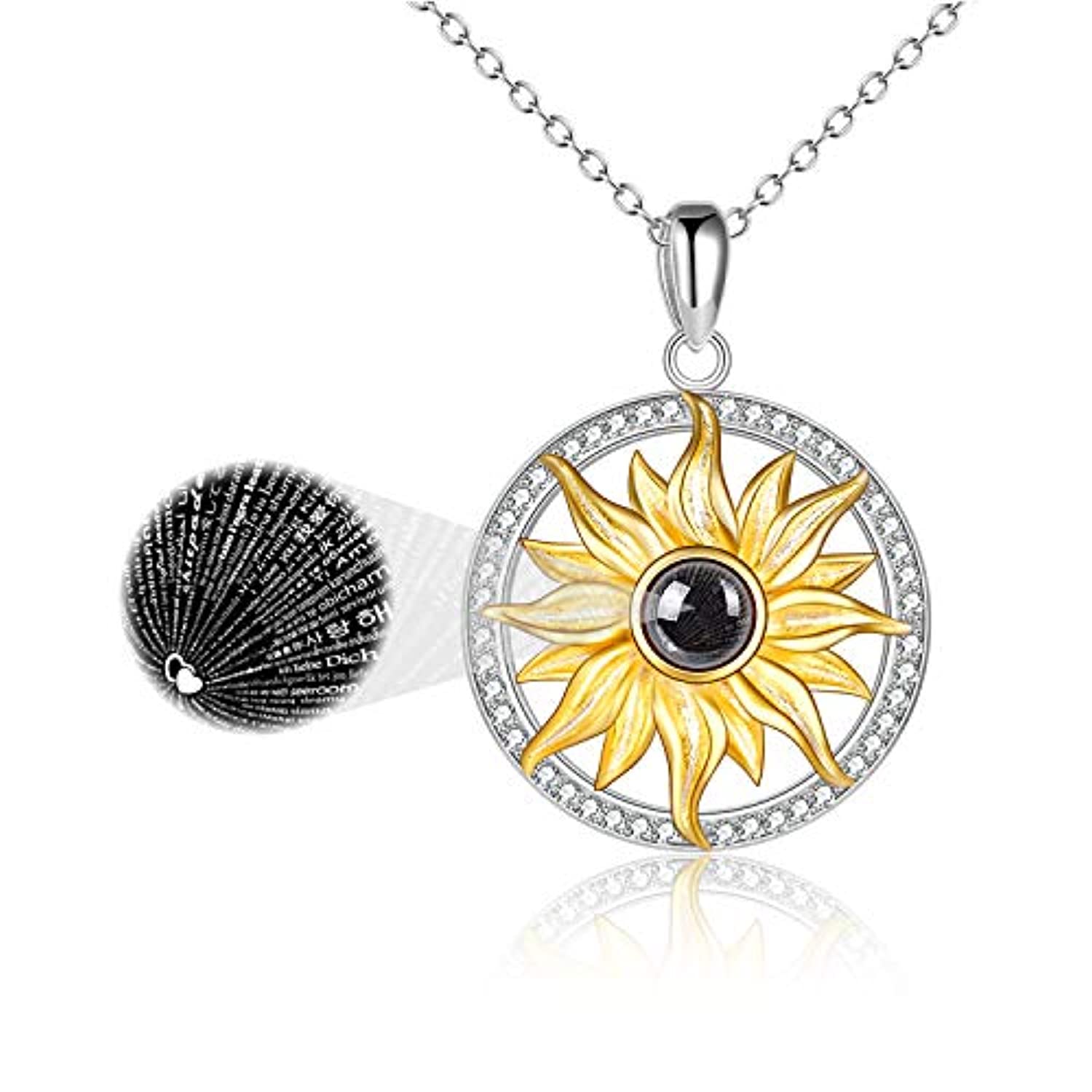 Sunflower Necklace Sterling Silver I Love You Necklace 100 Languages M