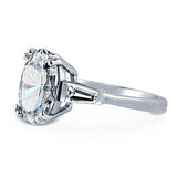 Rhodium Plated Sterling Silver Oval Cut Cubic Zirconia CZ 3-Stone Anniversary Engagement Ring