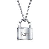 Functional Lock Pendant Charm Polished 925 Sterling Silver Engravable Necklace For Women