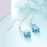 Austria Blue Zircon Jewelry 925 Sterling Silver CZ Butterfly Wing Simple Teardrop Dangle Earrings