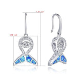 925 Sterling Silver Blue Opal Mermaid Tail Dancing CZ Drop Earrings