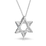 Hanukkah Pave Cubic Zirconia CZ Magen Intertwined Jewish Star Of David Pendant Necklace For Women 925 Sterling Silver