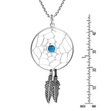 Round Dreamcatcher Turquoise Bead 925 Sterling Silver Pendant Necklace