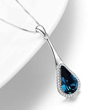 Dark Blue Teardrop Pendant Necklace Sterling Silver with Crystals - Eternal Love Series - Fine Women Jewelry for Her