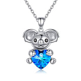 Silver  Koala Bear Pendant Made with Blue Heart Crystal