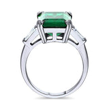 Rhodium Plated Sterling Silver Emerald Cut Cubic Zirconia CZ Statement Solitaire Cocktail Fashion Right Hand Ring