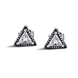 Sterling Silver Balinese Vintage Triangle Cubic Zirconia CZ Small Stud Earrings for Women Girls