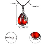 925 Sterling Silver Crystal Red Corundum Crystal Retro Filigree Vine Teardrop Pendant Necklace