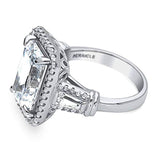 Rhodium Plated Sterling Silver Radiant Cut Cubic Zirconia CZ Statement Halo Engagement Ring