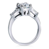 Rhodium Plated Sterling Silver Oval Cut Cubic Zirconia CZ 3-Stone Anniversary Engagement Ring