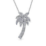 Nautical Pave Cubic Zirconia CZ Tropical Beach Palm Tree Pendant Necklace For Women For Teen 925 Sterling Silver