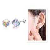 925 Sterling Silver Crystal Stud Earrings for Women Crystals Cube Hypoallergenic Earrings for Her