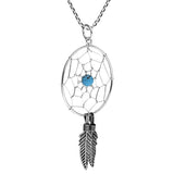 Round Dreamcatcher Turquoise Bead 925 Sterling Silver Pendant Necklace